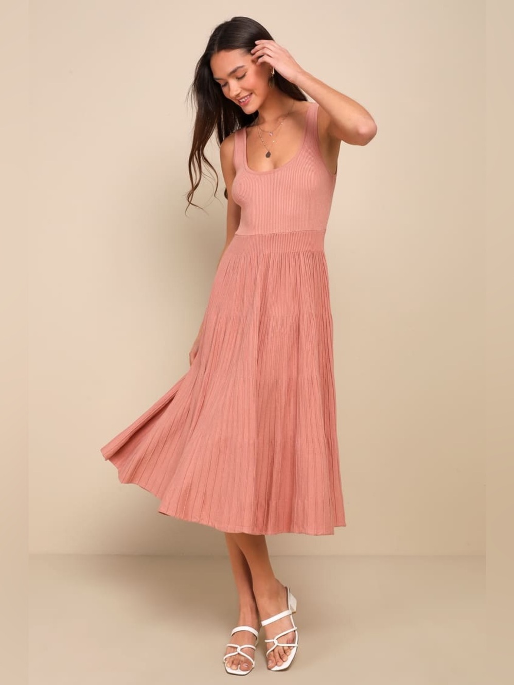 Lulus Inspiring Comfort Dusty Rose Ribbed Midi Sweater Dress | Size M | NWOT